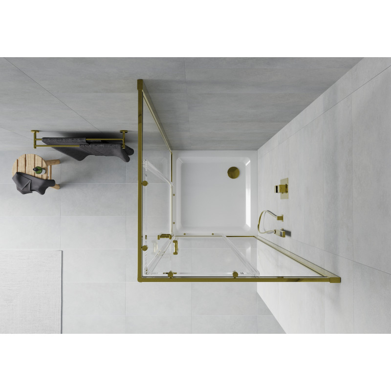 Mexen Rio cabine de douche carrée 70 x 70 cm, transparent, dorée + receveur plat, blanc - 860-070-070-50-00-4010G
