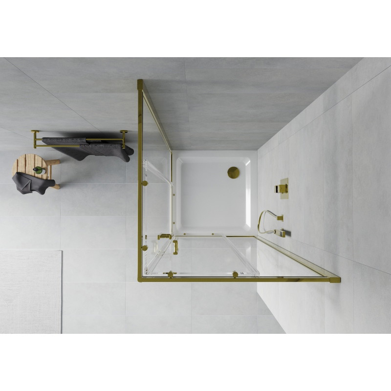 Mexen Rio cabine de douche carrée 70 x 70 cm, transparente, dorée + receveur Flat, blanc - 860-070-070-50-00-4010G