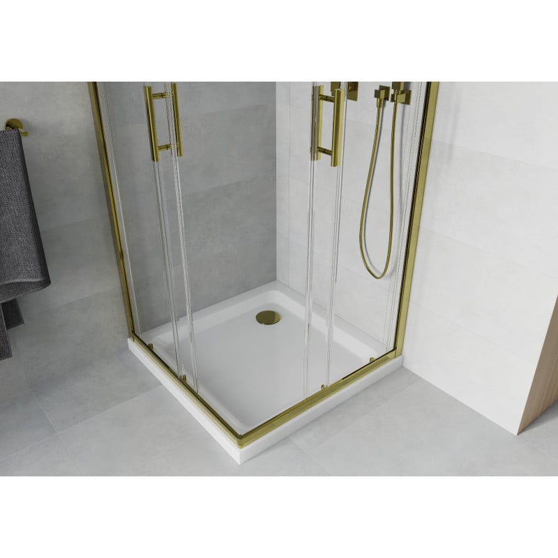 Mexen Rio cabine de douche carrée 80 x 80 cm, transparent, or + receveur plat, blanc - 860-080-080-50-00-4010G