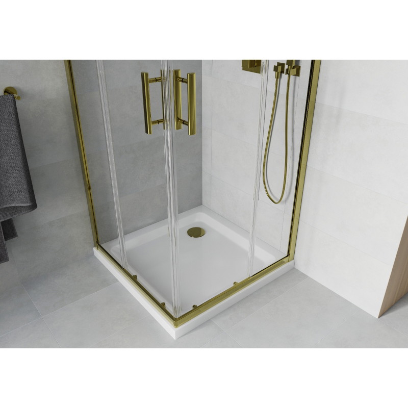 Mexen Rio cabine de douche carrée 90 x 90 cm, transparent, or + receveur Flat, blanc - 860-090-090-50-00-4010G