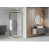 Cabine de douche carrée Mexen Rio 80 x 80 cm, bandes blanches, or + receveur Flat, blanc - 860-080-080-50-20-4010G