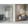 Cabine de douche carrée Mexen Rio 80 x 80 cm, bandes blanches, or + receveur Flat, blanc - 860-080-080-50-20-4010G