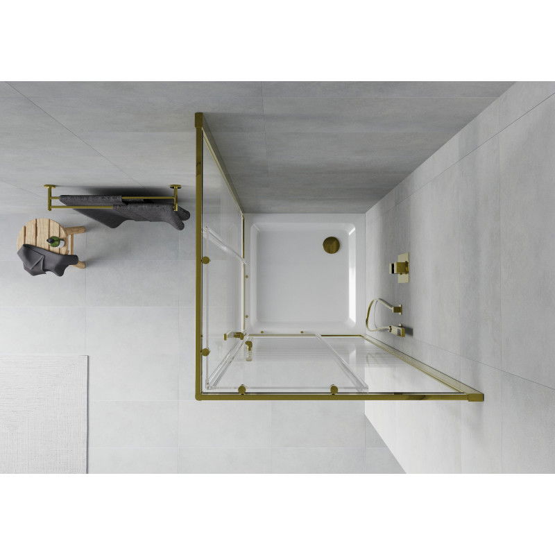 Mexen Rio cabine de douche carrée 80 x 80 cm, bandes blanches, or + receveur Flat, blanc - 860-080-080-50-20-4010G