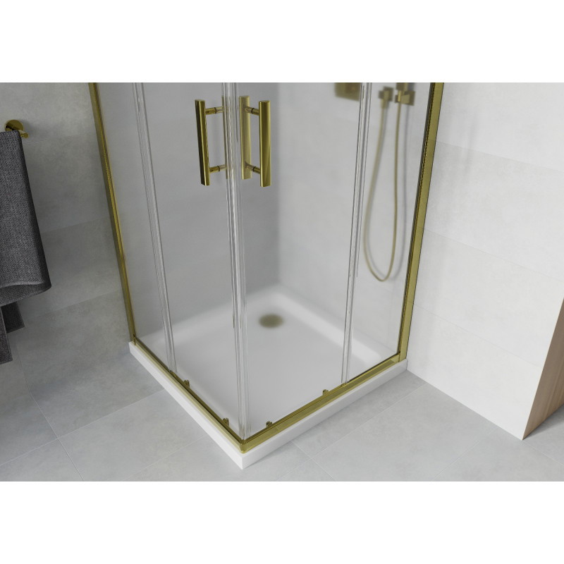 Mexen Rio cabine de douche carrée 80 x 80 cm, givrée, or + receveur de douche Flat, blanc - 860-080-080-50-30-4010G