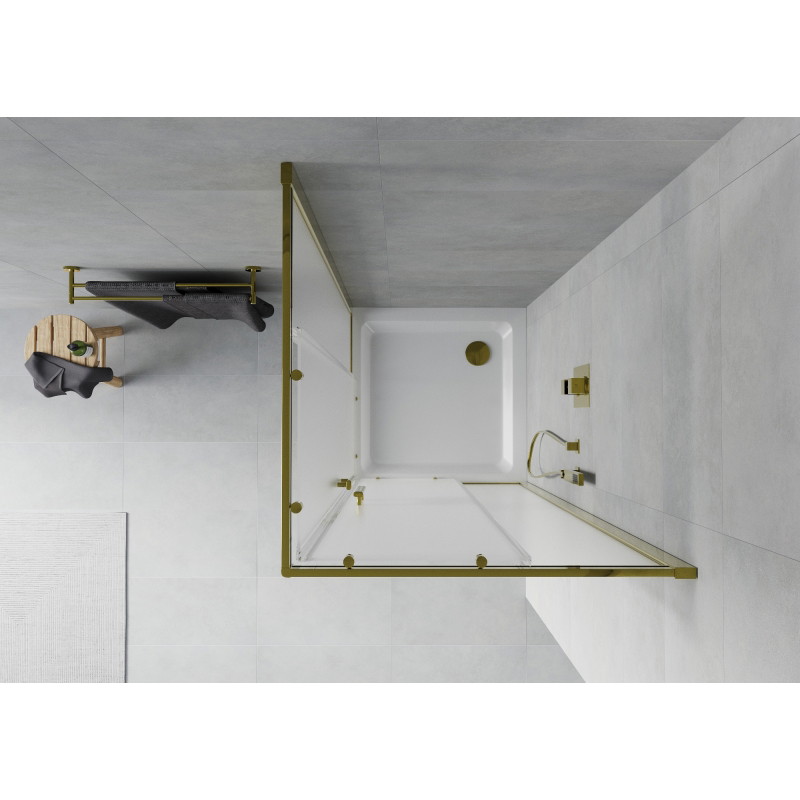 Mexen Rio cabine de douche carrée 80 x 80 cm, verre dépoli, doré + receveur Flat, blanc - 860-080-080-50-30-4010G