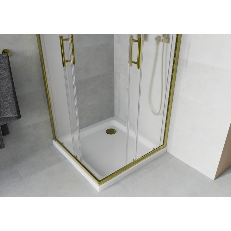 Mexen Rio cabine de douche carrée 80 x 80 cm, givre, or + receveur Flat, blanc - 860-080-080-50-30-4010G