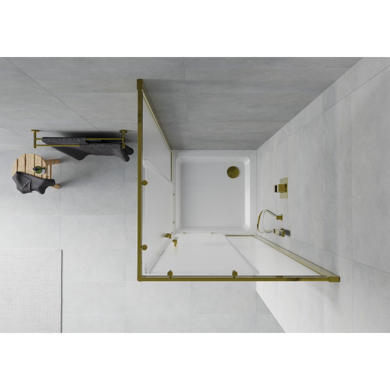 Mexen Rio cabine de douche carrée 90 x 90 cm, givré, doré + receveur Flat, blanc - 860-090-090-50-30-4010G