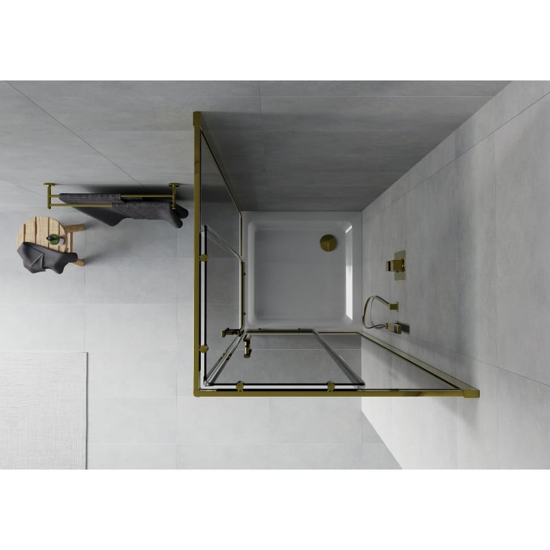 Mexen Rio cabine de douche carrée 70 x 70 cm, graphite, or + receveur Flat, blanc - 860-070-070-50-40-4010G