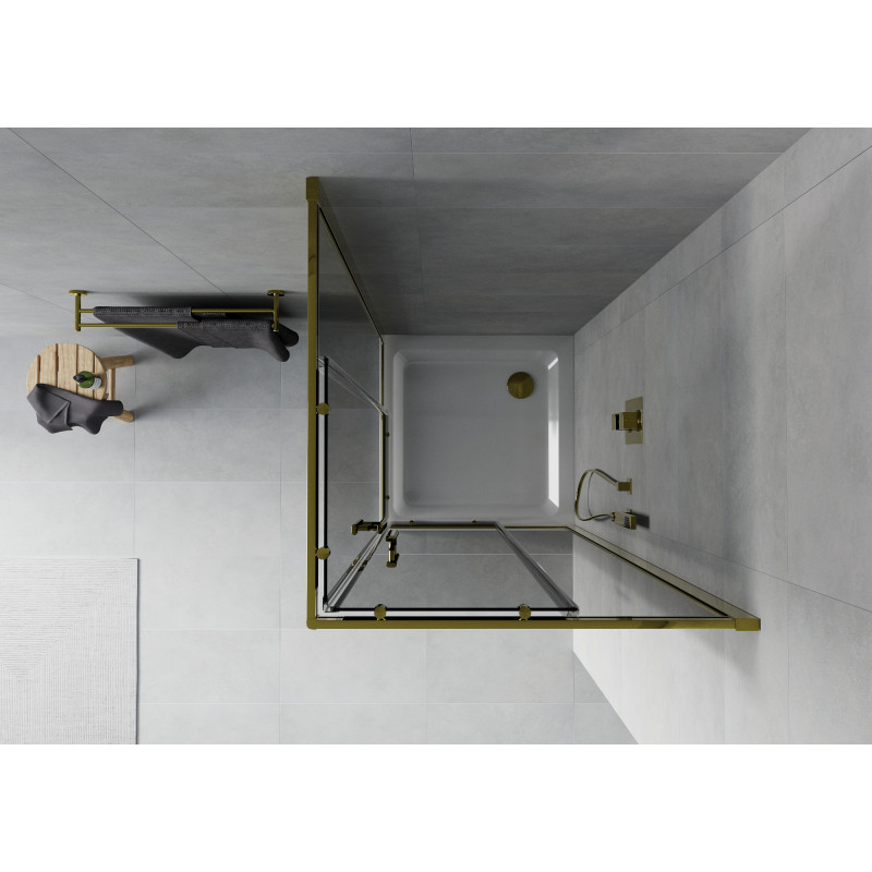 Mexen Rio cabine de douche carrée 70 x 70 cm, graphite, or + receveur plat, blanc - 860-070-070-50-40-4010G