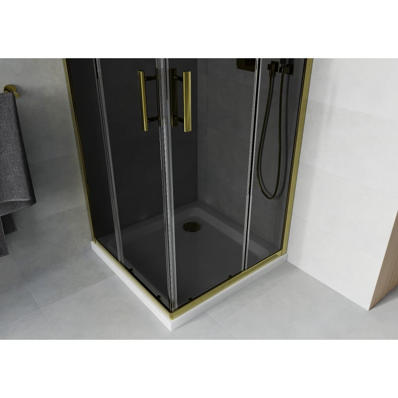 Mexen Rio cabine de douche carrée 70 x 70 cm, graphite, or + receveur Flat, blanc - 860-070-070-50-40-4010G