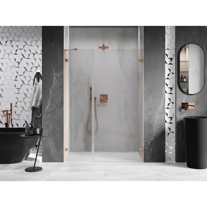 Mexen Lunar-B porte de douche pivotante droite 140 cm, transparent, cuivre brossé - 832S-140-050-65-00-P