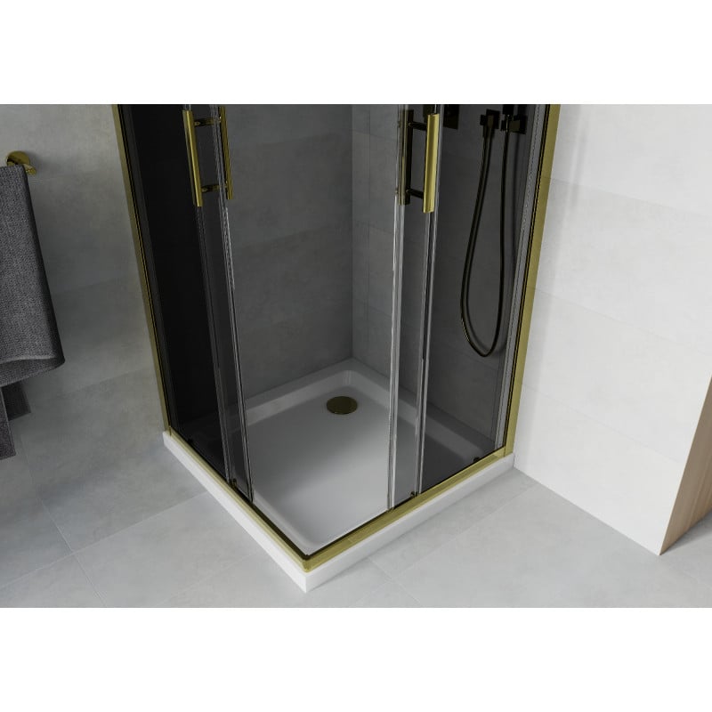 Mexen Rio cabine de douche carrée 80 x 80 cm, graphite, or + receveur Flat, blanc - 860-080-080-50-40-4010G