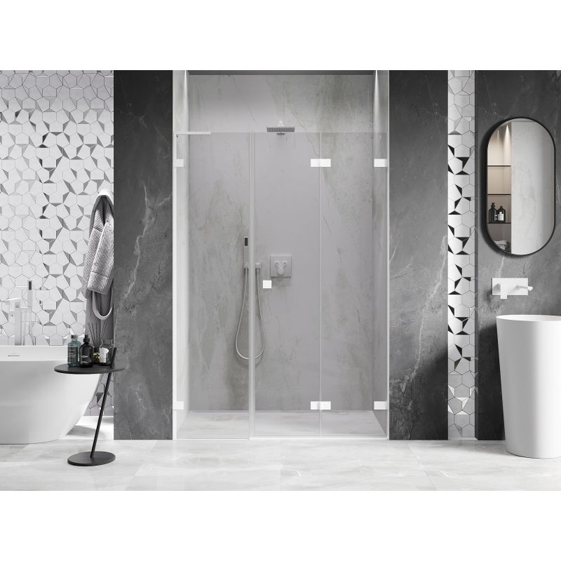 Mexen Lunar-F L porte de douche pliantes droites 140 cm, transparentes, blanches - 836SL-140-050-20-00-P