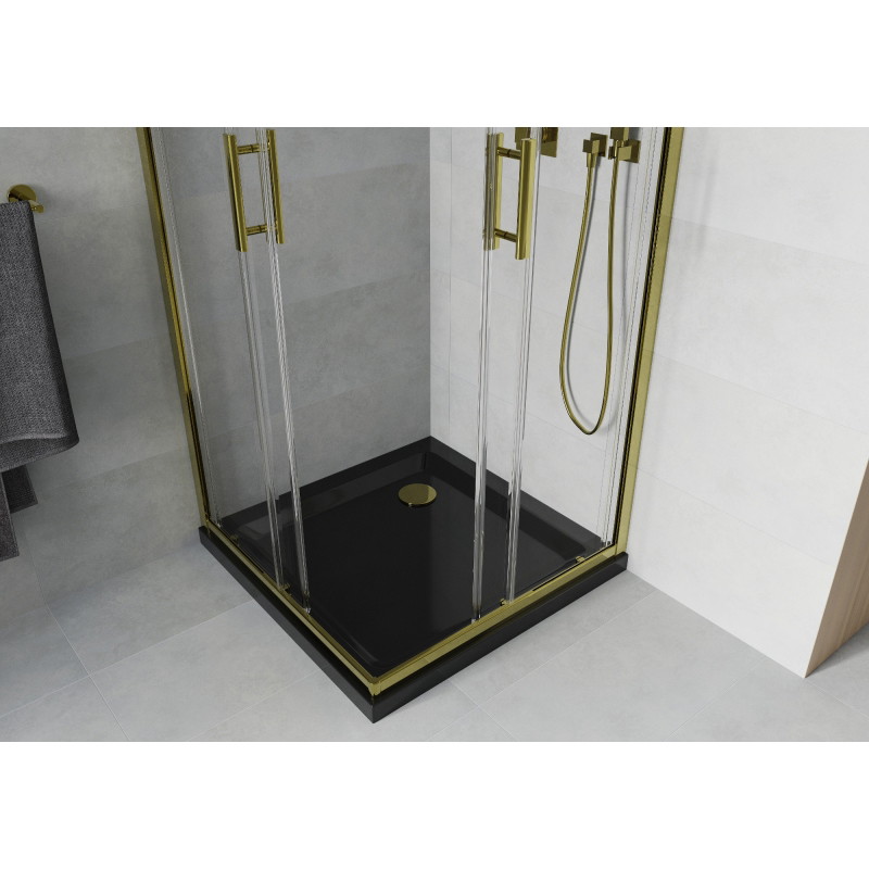 Mexen Rio cabine de douche carrée 80 x 80 cm, transparent, or + receveur Flat, noir - 860-080-080-50-00-4070G