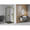 Mexen Rio cabine de douche carrée 80 x 80 cm, transparente, or + receveur Flat, noir - 860-080-080-50-00-4070G