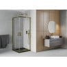 Mexen Rio cabine de douche carrée 90 x 90 cm, transparente, dorée + receveur Flat, noir- 860-090-090-50-00-4070G