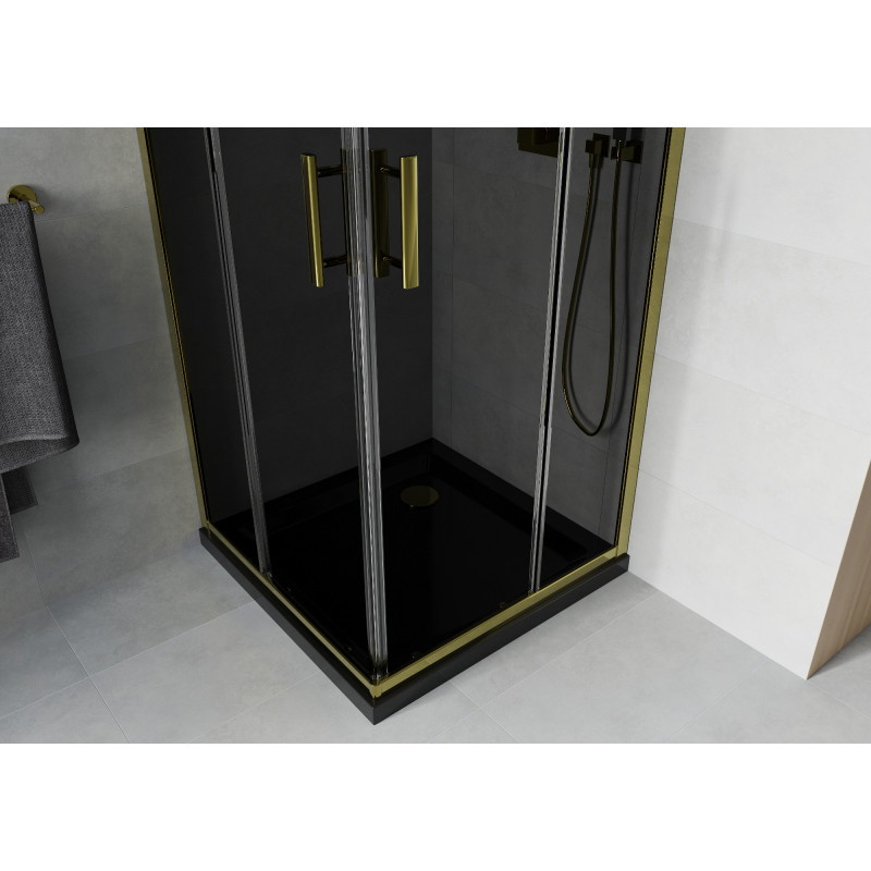 Mexen Rio cabine de douche carrée 80 x 80 cm, graphite, or + receveur Flat, noir - 860-080-080-50-40-4070G