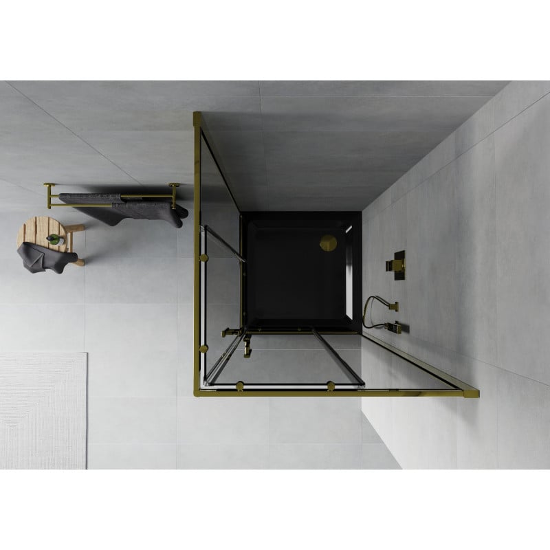 Mexen Rio cabine de douche carrée 80 x 80 cm, graphite, doré + receveur Flat, noir- 860-080-080-50-40-4070G