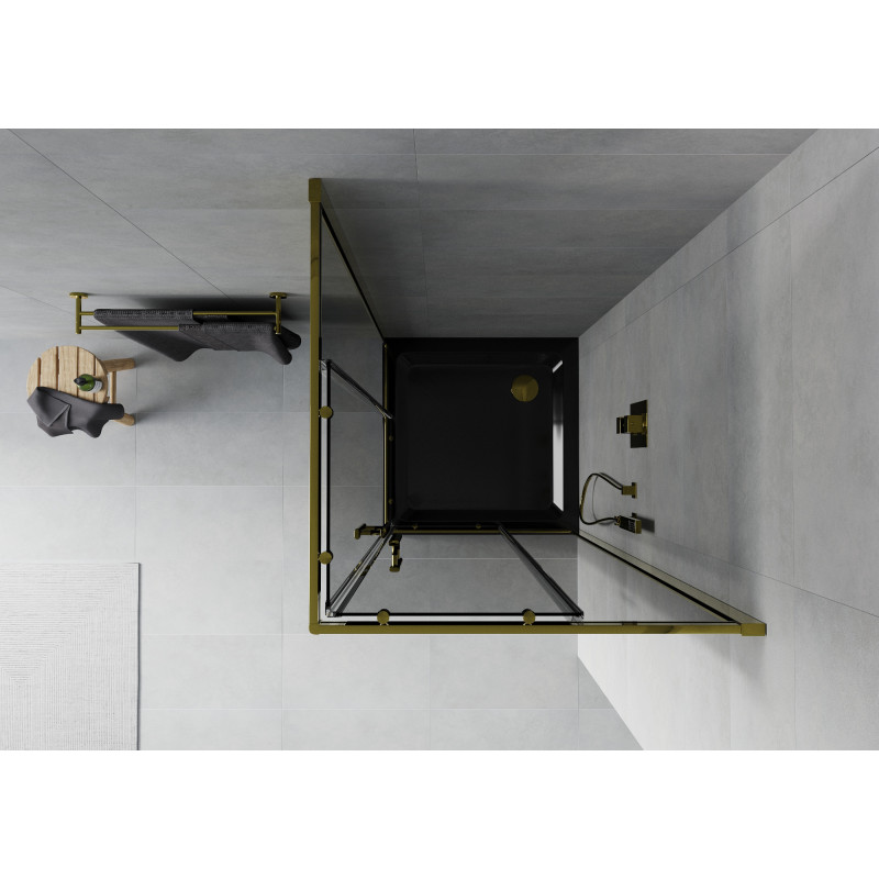 Mexen Rio cabine de douche carrée 80 x 80 cm, graphite, or + receveur Flat, noir - 860-080-080-50-40-4070G
