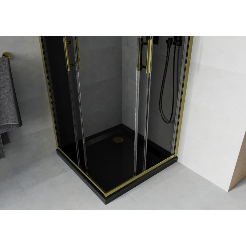Mexen Rio cabine de douche carrée 90 x 90 cm, graphite, dorée + receveur de douche plat, noir- 860-090-090-50-40-4070G