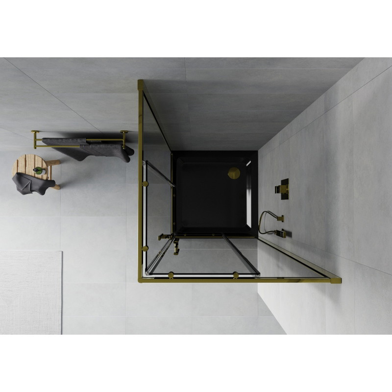 Mexen Rio cabine de douche carrée 90 x 90 cm, graphite, or + receveur Flat, noir - 860-090-090-50-40-4070G