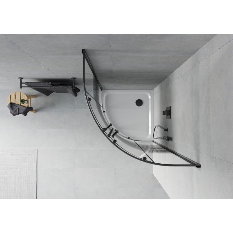 Mexen Rio cabine de douche semi-circulaire 80 x 80 cm, bandes noires, noir + receveur plat, blanc - 863-080-080-70-20-4110B