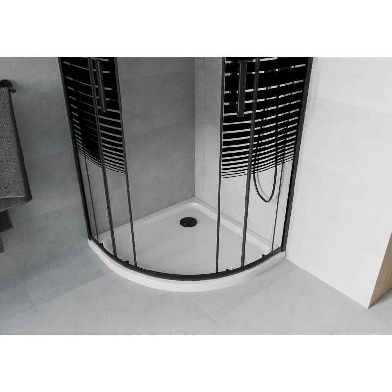 Mexen Rio cabine de douche semi-circulaire 80 x 80 cm, bandes noires, noir + receveur plat, blanc - 863-080-080-70-20-4110B