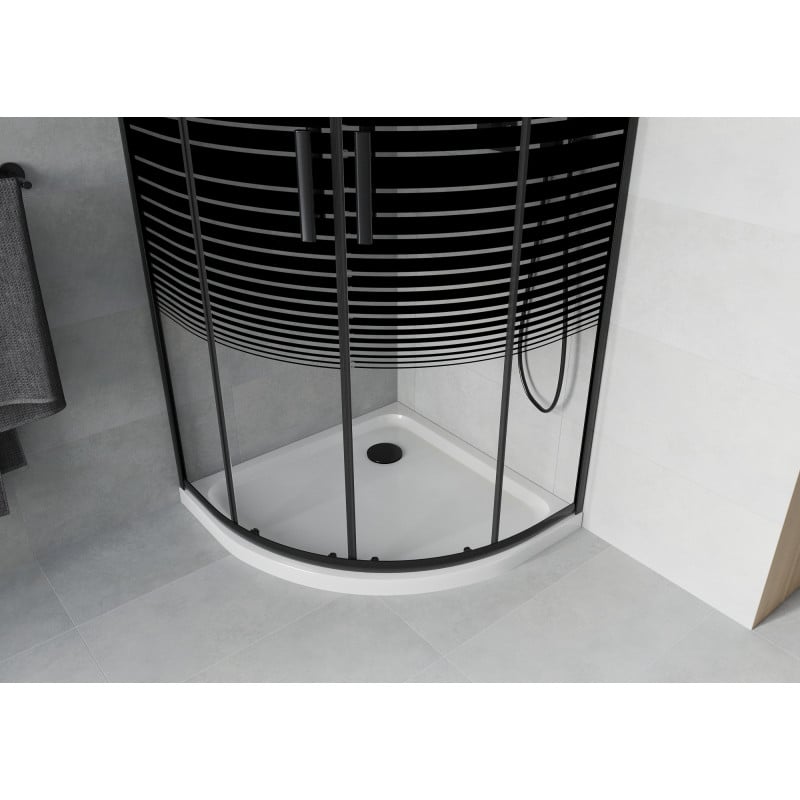Mexen Rio cabine de douche semi-circulaire 90 x 90 cm, bandes noires, noir + receveur plat, blanc - 863-090-090-70-20-4110B