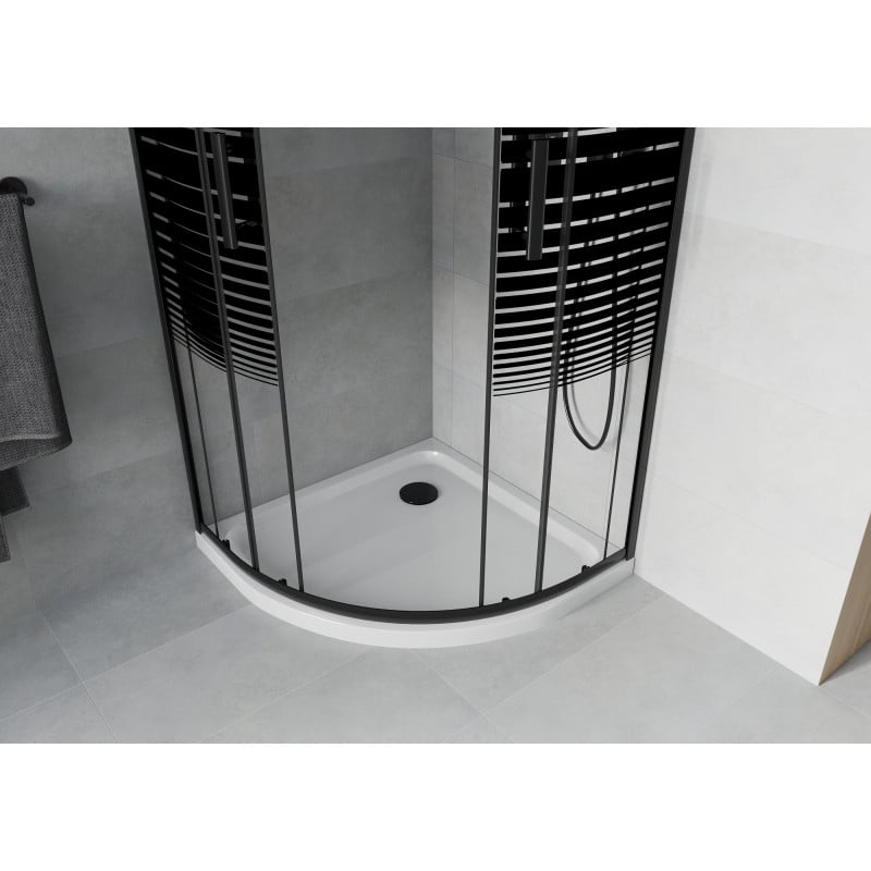 Mexen Rio cabine de douche semi-circulaire 90 x 90 cm, bandes noires, noir + receveur plat, blanc - 863-090-090-70-20-4110B