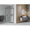 Mexen Rio cabine de douche semi-circulaire 90 x 90 cm, givré, noir + receveur Flat, blanc - 863-090-090-70-30-4110B