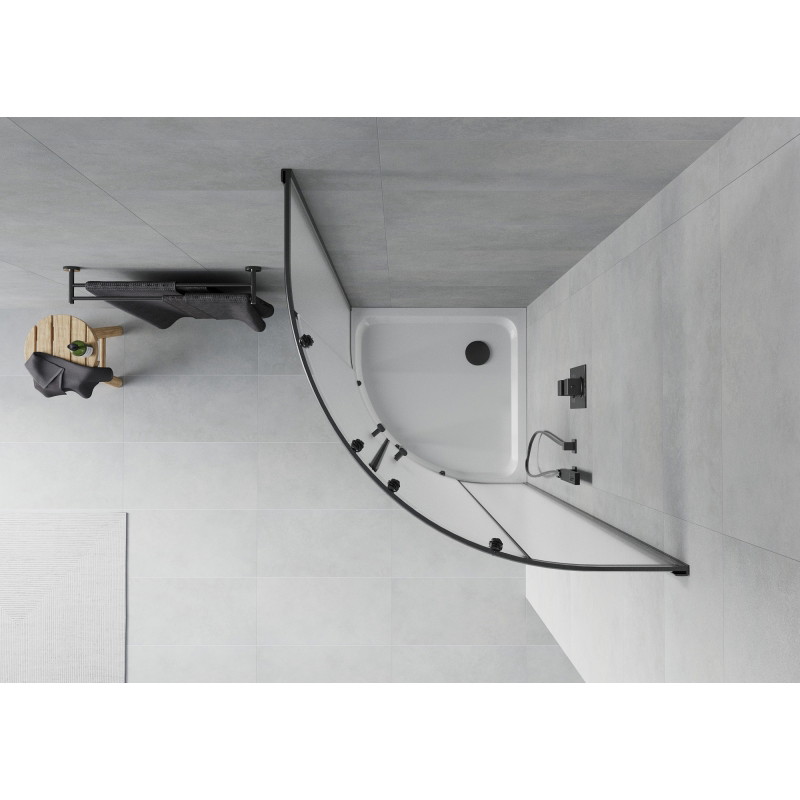 Mexen Rio cabine de douche quart de cercle 90 x 90 cm, givre, noir + receveur Flat, blanc - 863-090-090-70-30-4110B