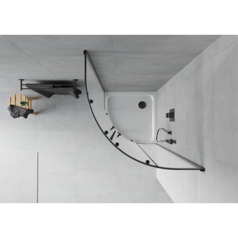 Mexen Rio cabine de douche semi-circulaire 90 x 90 cm, givrée, noire + receveur Flat, blanc - 863-090-090-70-30-4110B