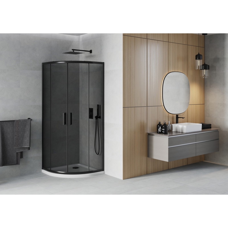 Mexen Rio cabine de douche semi-circulaire 80 x 80 cm, graphite, noir + receveur Flat, blanc - 863-080-080-70-40-4110B