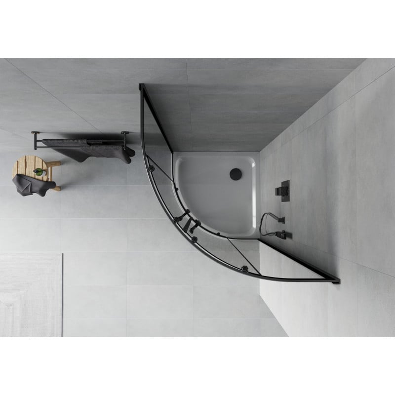 Mexen Rio cabine de douche semi-circulaire 80 x 80 cm, graphite, noir + receveur plat, blanc - 863-080-080-70-40-4110B