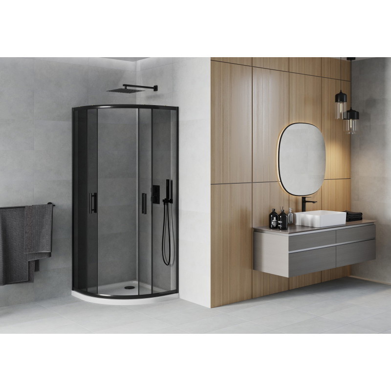 Mexen Rio cabine de douche semi-circulaire 80 x 80 cm, graphite, noir + receveur Flat, blanc - 863-080-080-70-40-4110B