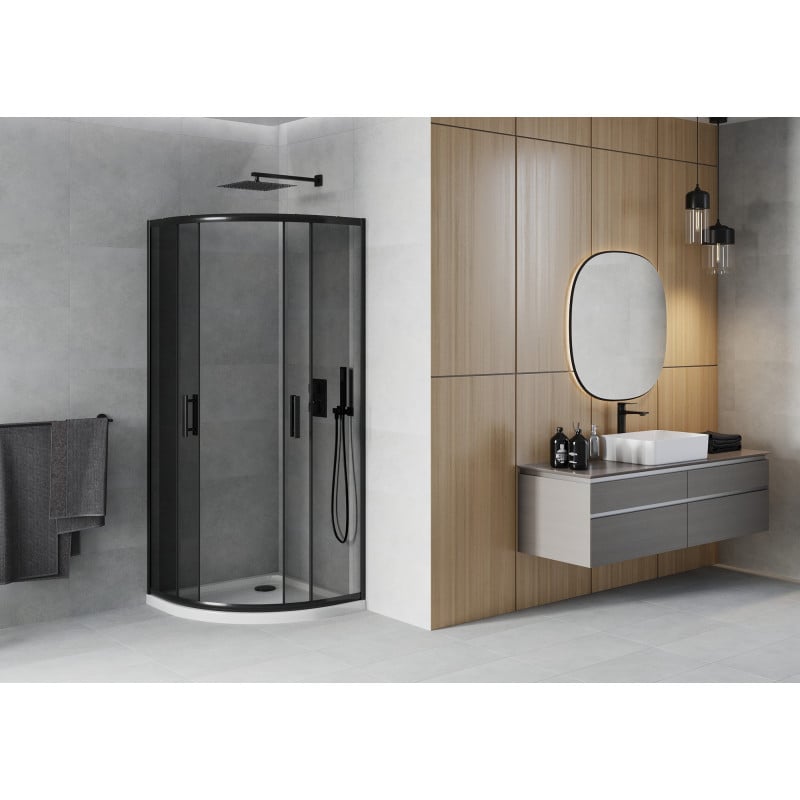Mexen Rio cabine de douche semi-circulaire 80 x 80 cm, graphite, noir + receveur plat, blanc - 863-080-080-70-40-4110B