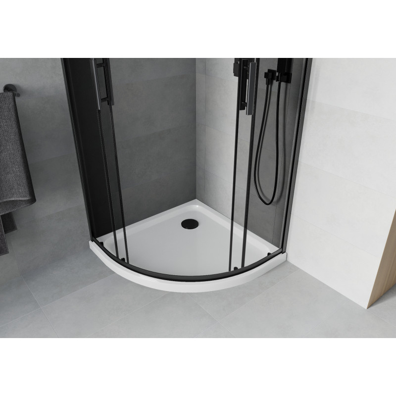 Mexen Rio cabine de douche semi-circulaire 80 x 80 cm, graphite, noir + receveur Flat, blanc - 863-080-080-70-40-4110B