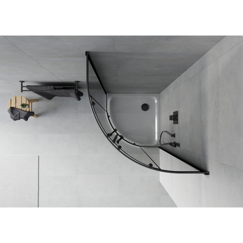 Mexen Rio cabine de douche semi-circulaire 90 x 90 cm, graphite, noire + receveur Flat, blanc - 863-090-090-70-40-4110B