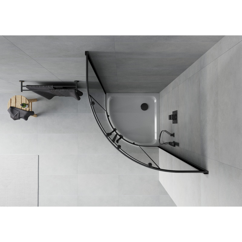 Mexen Rio cabine de douche semi-circulaire 90 x 90 cm, graphite, noire + receveur plat, blanc - 863-090-090-70-40-4110B