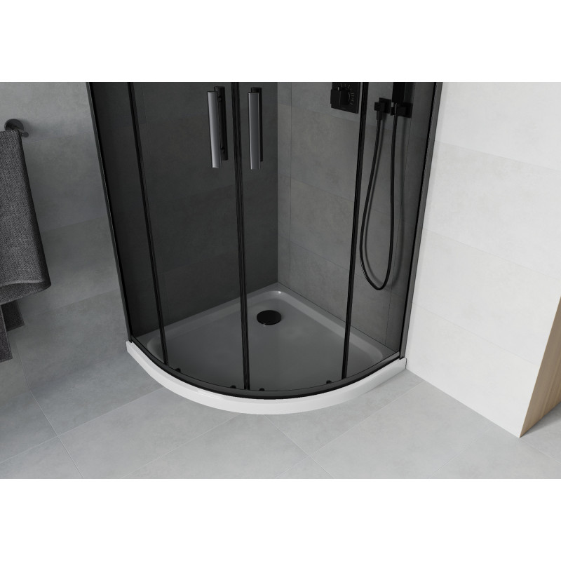Mexen Rio cabine de douche semi-circulaire 90 x 90 cm, graphite, noire + receveur plat, blanc - 863-090-090-70-40-4110B