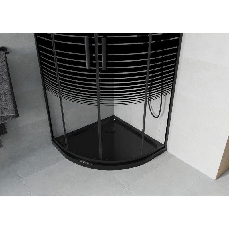 Mexen Rio cabine de douche semi-circulaire 90 x 90 cm, bandes noires, noir + bac Flat, noir - 863-090-090-70-20-4170B