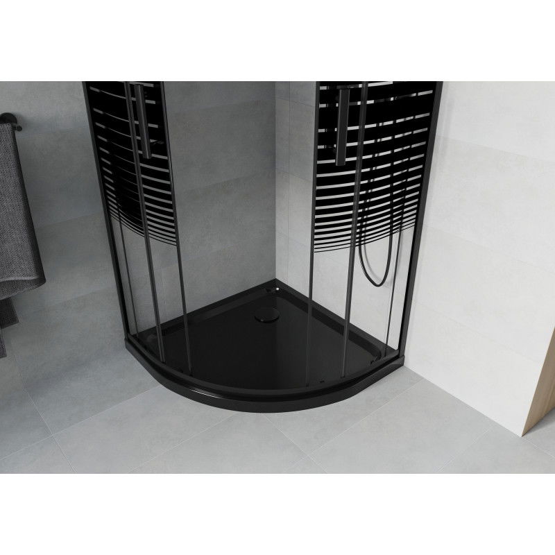 Mexen Rio cabine de douche semi-circulaire 90 x 90 cm, bandes noires, noir + bac Flat, noir - 863-090-090-70-20-4170B