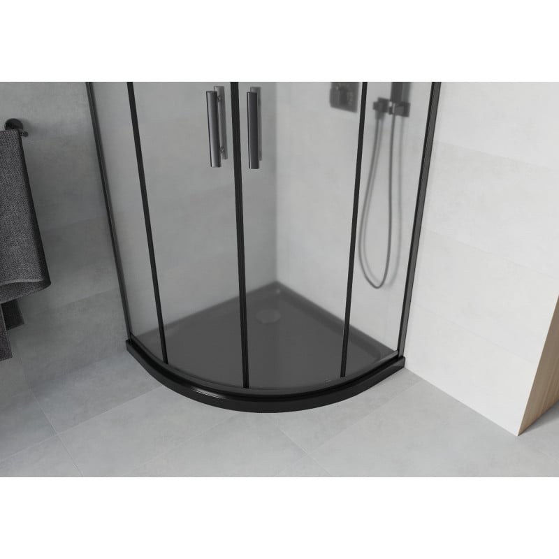 Mexen Rio cabine de douche semi-circulaire 80 x 80 cm, givrée, noire + receveur de douche plat, noir - 863-080-080-70-30-4170B