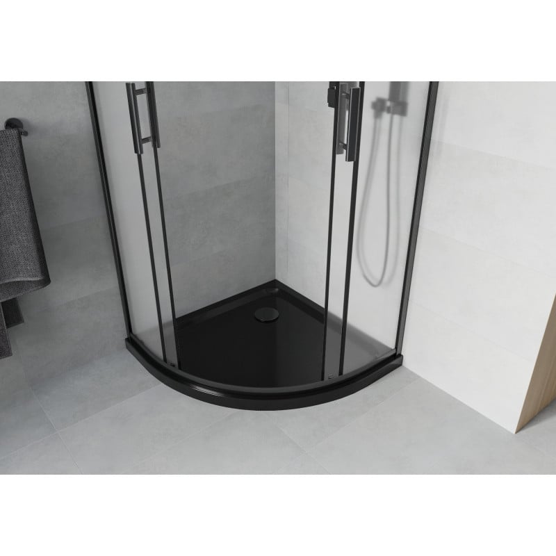 Mexen Rio cabine de douche semi-circulaire 80 x 80 cm, givrée, noire + receveur de douche plat, noir - 863-080-080-70-30-4170B