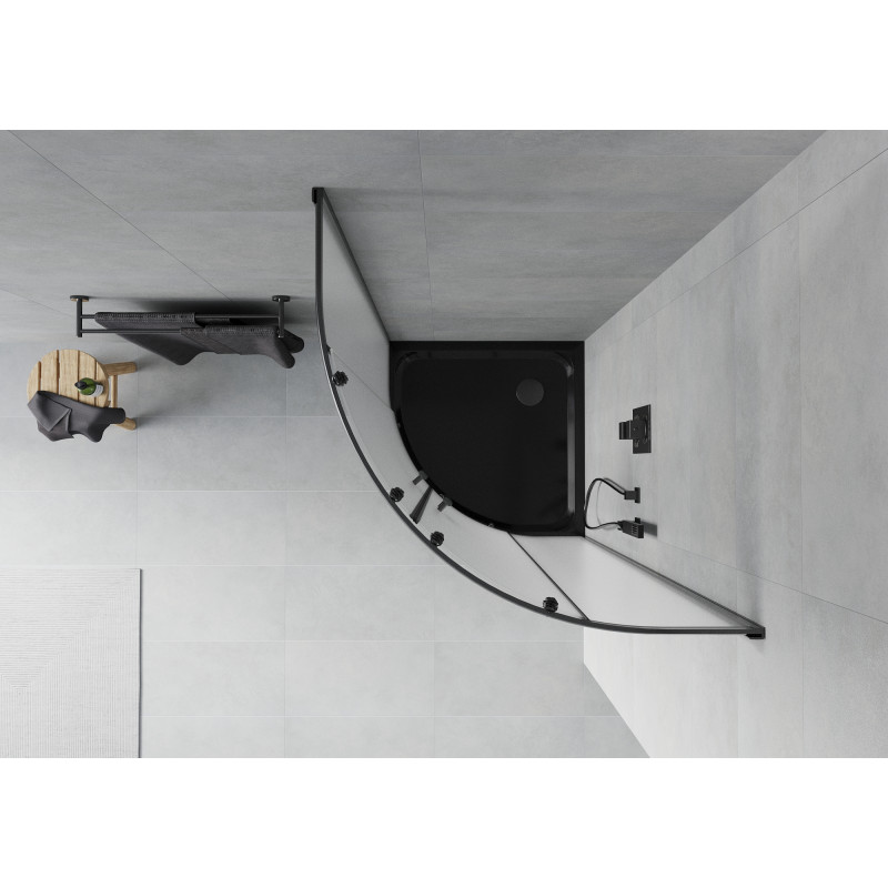 Mexen Rio cabine de douche semi-circulaire 90 x 90 cm, givré, noir + receveur de douche Flat, noir - 863-090-090-70-30-4170B
