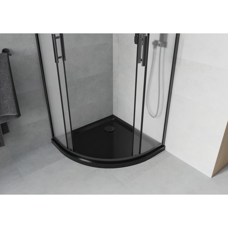 Mexen Rio cabine de douche semi-circulaire 90 x 90 cm, givré, noir + receveur de douche Flat, noir - 863-090-090-70-30-4170B
