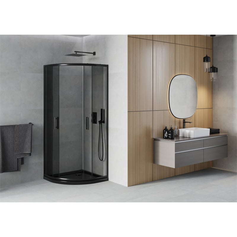 Mexen Rio cabine de douche semi-circulaire 80 x 80 cm, graphite, noire + receveur Flat, noir 863-080-080-70-40-4170B