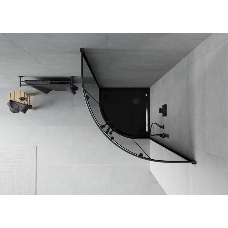 Mexen Rio cabine de douche semi-circulaire 80 x 80 cm, graphite, noire + receveur Flat, noir 863-080-080-70-40-4170B