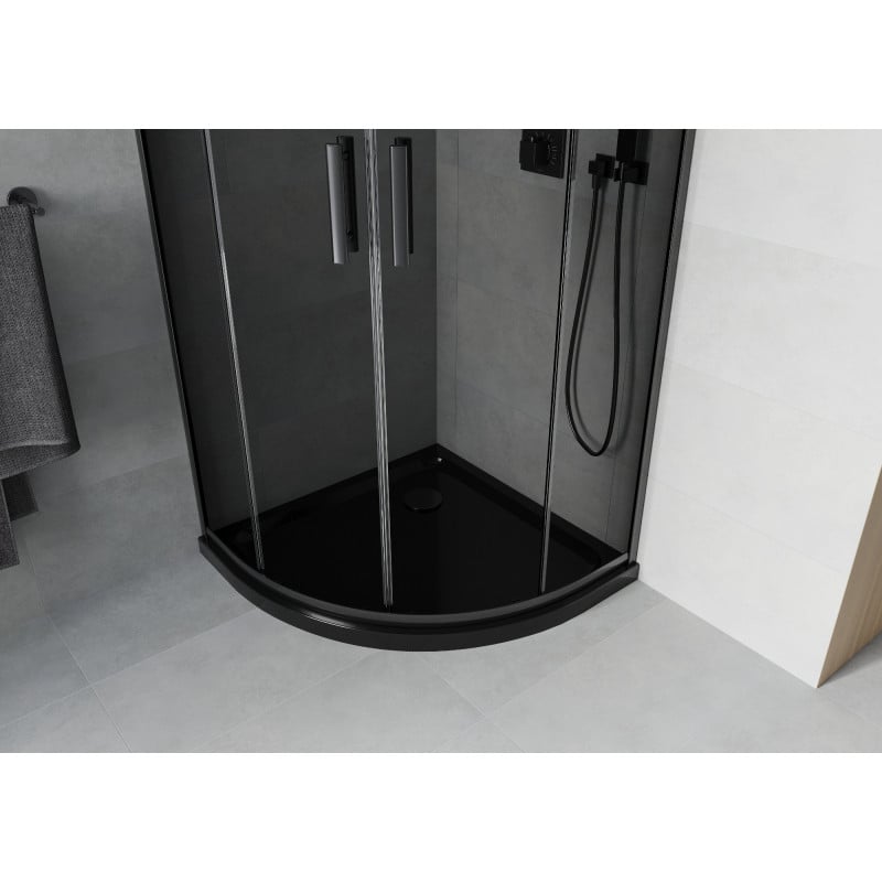 Mexen Rio cabine de douche semi-circulaire 80 x 80 cm, graphite, noire + receveur Flat, noir 863-080-080-70-40-4170B