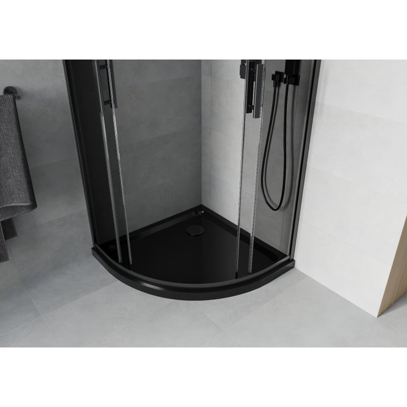 Mexen Rio cabine de douche semi-circulaire 80 x 80 cm, graphite, noire + receveur Flat, noir 863-080-080-70-40-4170B